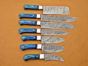 Juego de 7 Cuchillos de Acero de Damasco Hechos a Mano con Mango de Madera para Camping y Cocina, Grado Industrial OEM/ODM/OBM - Product Image 2