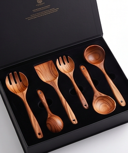Juego de cubiertos de bambú premium de 7 piezas con diseño elegante, juego de cubiertos perfecto para mesas de eventos, utensilios de cocina y uso diario. - Product Image 3
