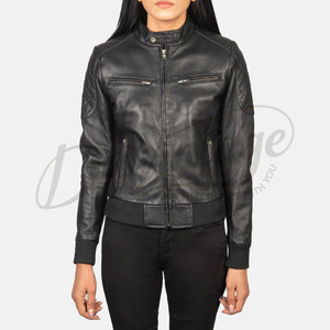 Premium Women Blue Real <b>Leather</b> Biker <b>Jacket</b> Slim Fit Soft Sheepskin Moto Coat Fashion Quilted Shoulder <b>Leather</b> Outerwear - Product Image 6