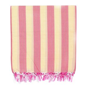 Pink Striped Cotton Chadar with Tassel Fringe Soft Breathable Lightweight Multipurpose Bedsheet Summer Bedding Home Linen India - Product Image 2