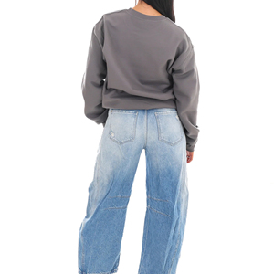 Women Gray Crewneck Sweatshirt <b>Long</b> <b>Sleeve</b> <b>Sequin</b> Star Print Oversized Cotton Pullover <b>Top</b> - Product Image 4