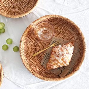 Round Rattan Storage <b>Tray</b> with Rolled Edge Handmade Eco-Friendly Vintage Tableware for Bread Nuts & Candy - Product Image 5