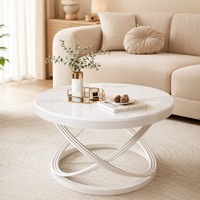 Table basse moderne en faux marbre blanc avec base en métal sculpturale en forme de X pour salon, chambre, appartement, hôtel