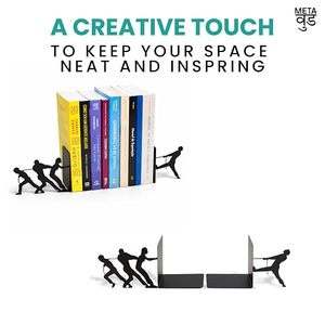 Creative Metal Bookends Human Figure Desk Organizer Storage <b>Holder</b> for Office Workspace Rectangle <b>Standing</b> Type Neatening Tool - Product Image 6