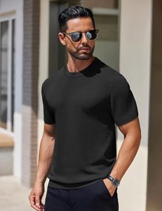 เสื้อยืดถักสำหรับผู้ชาย แขนสั้น คอกลม เสื้อลำลองแบบมีลาย - Product Image 2