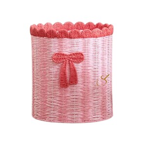 Cesta de Almacenamiento Redonda de Mimbre Rosa Tejida a Mano al por Mayor, Organizador Creativo con Tapa y Flores Bordadas para Juguetes - Product Image 1