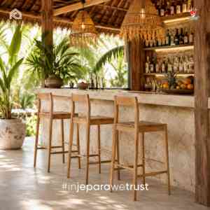 Chaise de bar en teck massif scandinave Japandi, fabriquée à la main à Jepara, personnalisée, écologique, durable, mobilier d'hôtellerie de luxe - Product Image 1