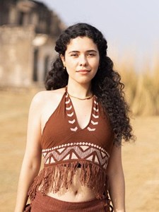 Top Corto Halter de Algodón Marrón Hecho a Mano con Estampado Tribal Geométrico, Camisola sin Espalda para Mujer, Regalo para Ella - Product Image 5
