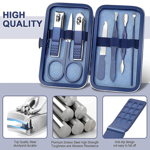 Wholesale 8-Piece German Stainless Steel Manicure Pedicure Kit <b>Nail</b> <b>File</b> Scissor Pusher Beauty Set PU Zipper Case Box Packaging - Product Image 4