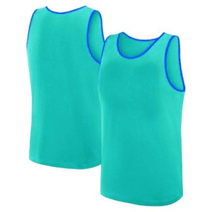 Men's Solid Color Quick Dry Tank <b>Top</b> O-Neck Casual Wear 100% Polyester Knitted Sleeveless <b>Top</b> Green with <b>Blue</b> Trim - Product Image 3