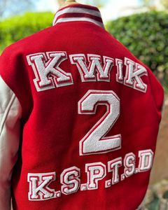 Custom Embroidered Varsity Jacket Unisex Preppy Style Stand Collar PU Leather Sleeve Letter N Glasses Globe Bow <b>Tie</b> Winter Wear - Product Image 5