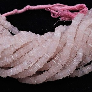 Perles carrées Heishi en quartz rose naturel AAA, 6-7 mm, perles de pierres précieuses en quartz rose, 16 pouces, perles lisses en forme de collier en quartz rose - Product Image 1