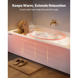 Bañera acrílica contemporánea de 60 x 30 pulgadas para alcoba, bañera grande para remojar con desagüe derecho y orificio de desbordamiento - Product Image 3