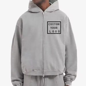 Sweat à capuche zippé surdimensionné pour homme avec logo personnalisé, en coton noir French Terry, imprimé à l'avant par transfert thermique - Product Image 2