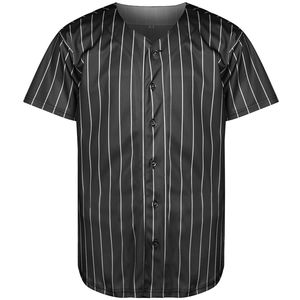Baseball Jersey Black White Pinstripe Short Sleeve Button Front Unisex Adult Moisture Wicking Polyester Sport Apparel - Product Image 1