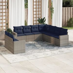 Juego de sofás de patio de ratán sintético gris de 9 piezas con cojines, conjuntos de jardín - Product Image 1
