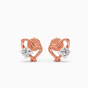 Pendientes de botón con forma de corazón entrelazado con diamantes cultivados en laboratorio de 0,24 quilates en oro amarillo, blanco y rosa de 9 quilates - Product Image 3