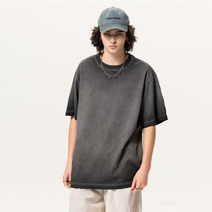 Camiseta de Gran Tamaño para Hombre, Estilo Hip Hop, 100% Algodón, Lavado Ácido, Cuello Redondo, Estilo Vintage - Product Image 5