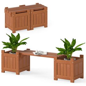 Panca Fioriera 2-in-1 in Legno Massello per Esterni con Finitura Impermeabile per Hotel, Centri Commerciali o Giardini, con Piante in Vaso, Fiori e Alberelli - Product Image 1