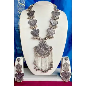 Oxidised Jewelry의 최고 인도 제조업체 산화 목걸이 초커 목걸이 전통 실버 블랙 광택 앤티크 룩