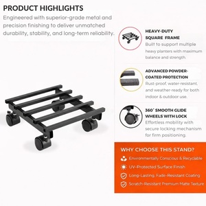 Carro Metálico Reforzado con Rejilla para Plantas con Ruedas Bloqueables, Base para Macetas, Venta al por Mayor de Trellises - Product Image 3
