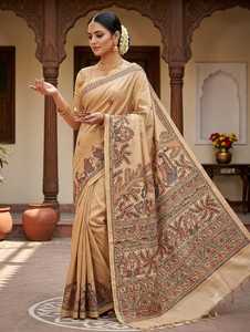 Sari Desi Tasar Hecho a Mano para Mujer, Moderno, Indio, para Boda, Largo hasta el Suelo, Reversible, Corte Regular, para Todas las Estaciones, Absorbe la Humedad - Product Image 3
