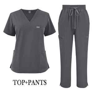 Nouvelle Arrivée 2026 – Tenue Médicale Unisexe NIAAHINN Rouge Vin – Blouse Col V Manches Courtes et Pantalon Droit Extensible – Ensemble Infirmier - Product Image 2