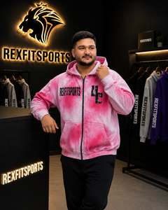 REXFITSPORTS 2026 Sweat à capuche personnalisé rose tie-dye entièrement zippé 280-300 GSM en coton polyester molletonné imprimé streetwear - Product Image 5