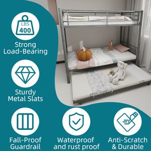 Letto a Castello in Metallo Argento Resistente e Robusto, con Riduzione del Rumore e Ringhiera di Sicurezza, Senza Necessità di Rete a Doghe - per Bambini - Product Image 3