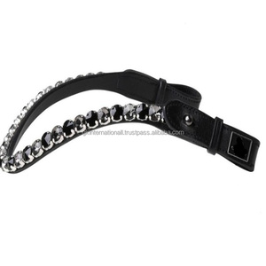 Diadema para Caballo de Cuero Genuino con Logotipo Personalizado, Cristales de Vidrio Redondos y Cadena de Diamantes, Muy Popular - Product Image 3