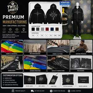 Sudadera con Capucha y Cierre de Cremallera, con Logotipo Personalizado, Lavado Ácido, Color Negro Vintage, Diseño Geométrico, Algodón 350g, Invierno, Bolsillo Frontal, Corte Regular, para Hombre - Product Image 6