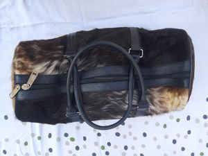 Sac de voyage décontracté de luxe en cuir véritable avec fourrure, idéal pour le week-end, avec fermeture éclair, portable LHDB-0158 - Product Image 2