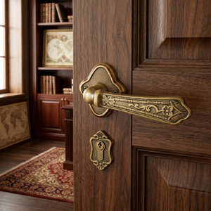 Manija de Puerta de Latón Antiguo con Diseño Arabesco de Lujo |   Manija de diseño floral con acabado vintage para puerta principal e interiores elegantes - Product Image 2