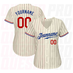 Jersey de Béisbol en Oferta, Precio Económico, Jersey de Béisbol Color Crema con Rayas Negras y Rojo Real, Jersey de Béisbol Auténtico - Product Image 3