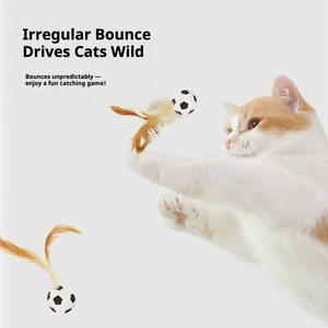 Jouet pour chat léger et rebondissant en forme de plume, en mousse EVA durable avec queue en plumes intégrée, style balle de sport pour stimuler l'instinct de chasse - Product Image 4