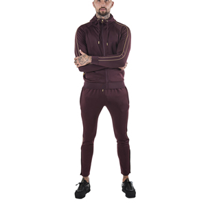 Survêtement à capuche bordeaux pour homme, fermeture éclair intégrale, couleur unie, streetwear, sweat-shirt avec poches latérales, vêtement d'automne respirant en spandex - Product Image 5