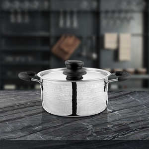 Cazuela martillada de acero inoxidable ligera con tapa SS Esencial de cocina Premium - Product Image 1