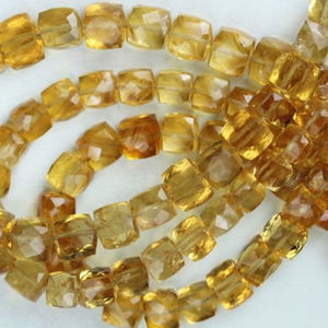 7mm 8mm Natural Citrine Stone Faceted Box <b>Cube</b> Briolette Loose Gemstone Beads Orange IGI Certified Real Stones Jewelry Online - Product Image 3