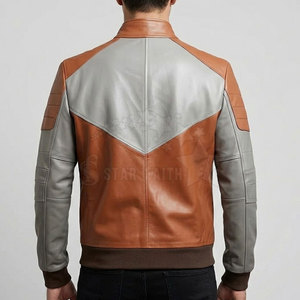 Latest Men's Winter High Quality Genuine Leather Stand Collar Front Logo Eco-Friendly Breathable Motorbike <b>Jacket</b> - Product Image 5