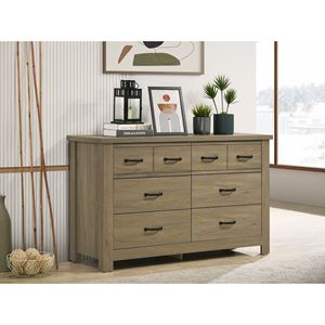Comò Finn 51 in finitura rovere grigio caffè con 6 cassetti e manici neri mobili eleganti per camera da letto - Product Image 1