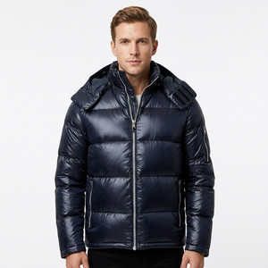 Veste d'hiver décontractée pour homme, en duvet noir, avec capuche, coupe-vent, coupe classique, fermeture éclair - Product Image 2