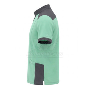 Medical Uniform <b>Scrub</b> <b>Top</b> With Half Zip Front Stand Collar Short Sleeves Comfortable Fit And Modern Workwear Design - Product Image 3