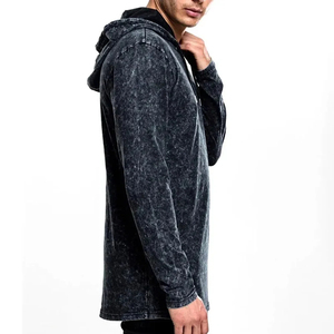 Sudadera con capucha para hombre SINEWY SPORTS, lavado ácido, con cremallera, corte holgado, logo bordado, bolsillo canguro, informal, transpirable, 100% algodón - Product Image 3
