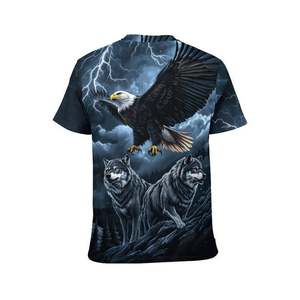 Men's Cotton Short Sleeve O-Neck T-Shirt Eagle Wolves <b>Pattern</b> Sublimation Printed <b>Animal</b> Design Breathable Casual Wear Regular - Product Image 2