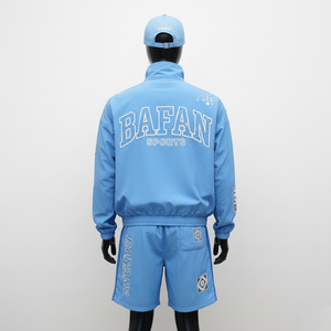 Ensemble court coupe-vent léger pour homme en nylon et polyester, tissu tissé lisse, bleu ciel, logo personnalisé par transfert thermique, grandes tailles - Product Image 2