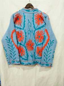 Velvet Embroidered Floral Winter Breathable Cotton <b>Jacket</b> <b>Mandarin</b> <b>Collar</b> Full Sleeve Women's Coat Hand Embroidery Design - Product Image 4