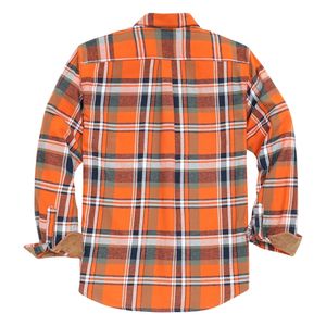 Chemise à carreaux orange vif pour homme en coton brossé, design utilitaire boutonné, manches longues, chemise en flanelle pour homme - Product Image 1