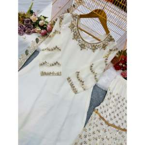 เสื้อชีฟองสวยงามสำหรับงานปาร์ตี้และชุดชาราร่าพร้อมผ้าคลุมไหล่แบบแฟนซี แขนยาวสามส่วน - Product Image 4