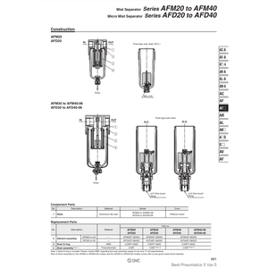 Modèle d'élément de filtre à air SMC Pneumatics AFD40P-060AS - Product Image 1