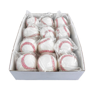 White <b>Baseball</b> With Pink Stitching Standard Size Durable Training <b>Ball</b> Polybag Packaging - Product Image 6